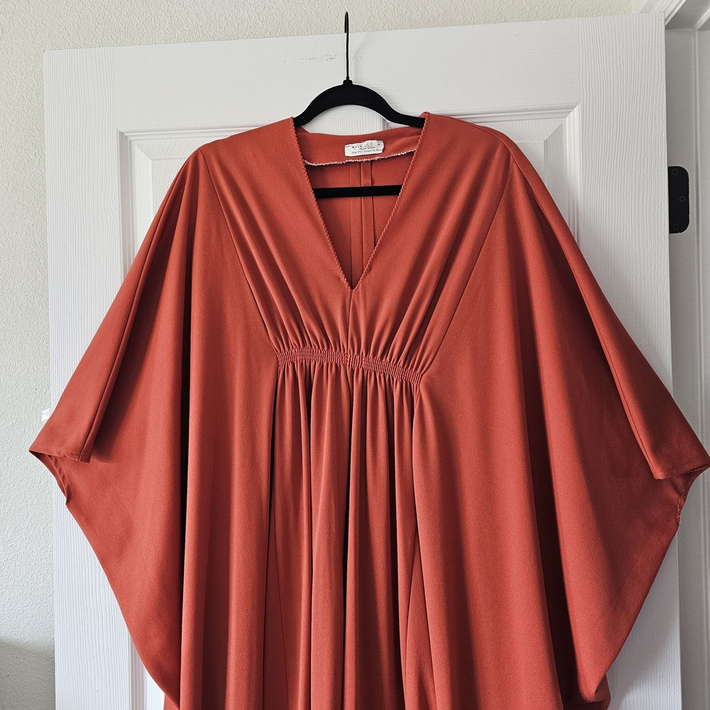 1970s Vintage Orange Rust Chic Montecito Miramar Beach Caftan Maxi Dress #49 - Picture 3 of 9